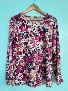T by Talbots Floral Long Sleeve Tee in Pink, Magenta & Cream